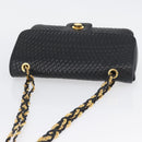 BALLY Quilted Chain Shoulder Bag Leather Black Gold Auth 160783-6