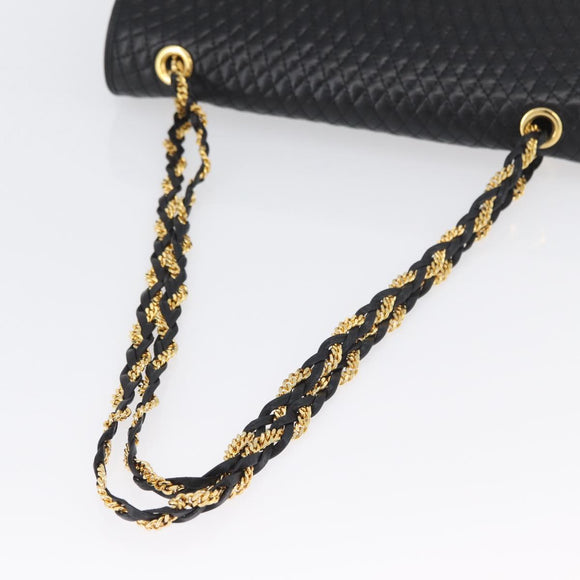 BALLY Quilted Chain Shoulder Bag Leather Black Gold Auth 160783