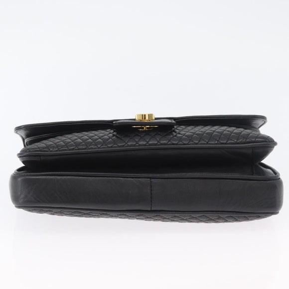 BALLY Quilted Chain Shoulder Bag Leather Black Gold Auth 160783