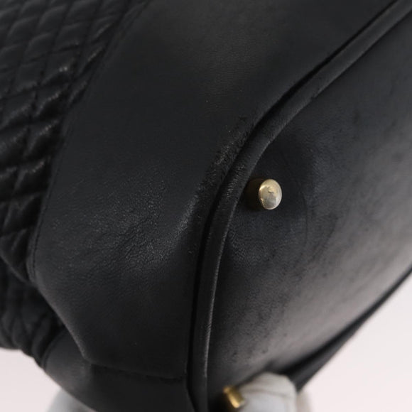 BALLY Quilted Shoulder Bag Leather Black Gold Auth 160784