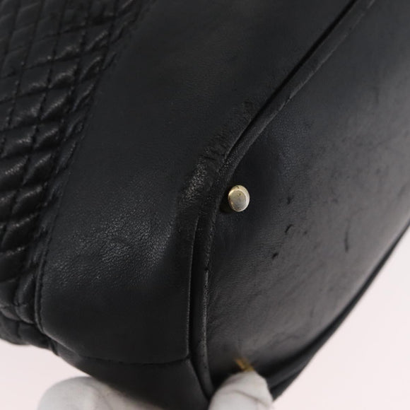 BALLY Quilted Shoulder Bag Leather Black Gold Auth 160784
