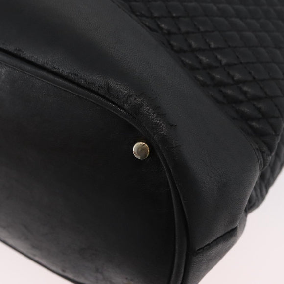 BALLY Quilted Shoulder Bag Leather Black Gold Auth 160784