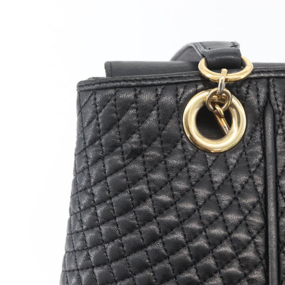 BALLY Quilted Shoulder Bag Leather Black Gold Auth 160784