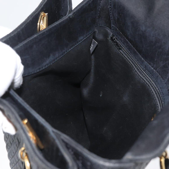 BALLY Quilted Shoulder Bag Leather Black Gold Auth 160784
