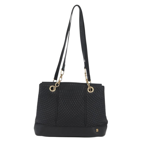 BALLY Quilted Shoulder Bag Leather Black Gold Auth 160784