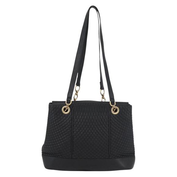 BALLY Quilted Shoulder Bag Leather Black Gold Auth 160784