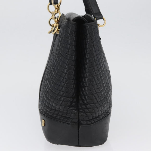 BALLY Quilted Shoulder Bag Leather Black Gold Auth 160784
