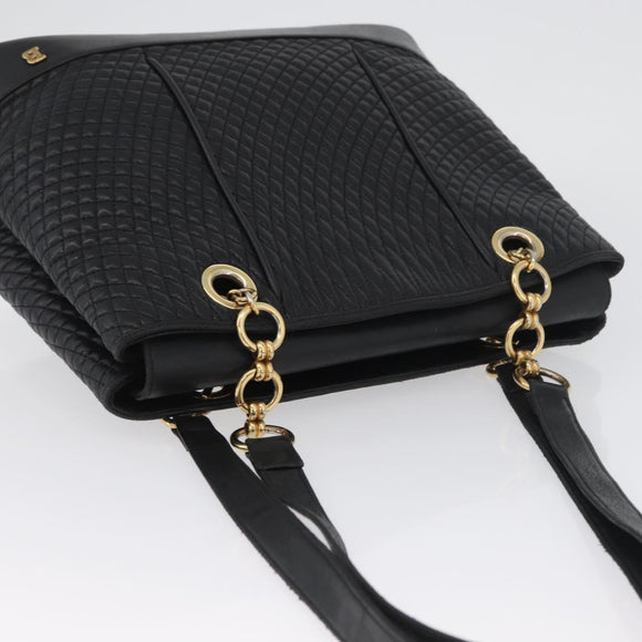 BALLY Quilted Shoulder Bag Leather Black Gold Auth 160784