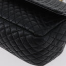 BALLY Quilted Chain Shoulder Bag Leather Black Gold Auth 160785-14