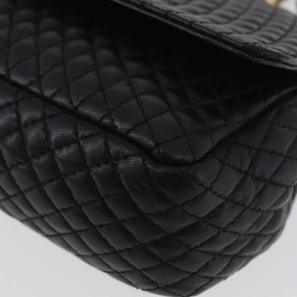BALLY Quilted Chain Shoulder Bag Leather Black Gold Auth 160785