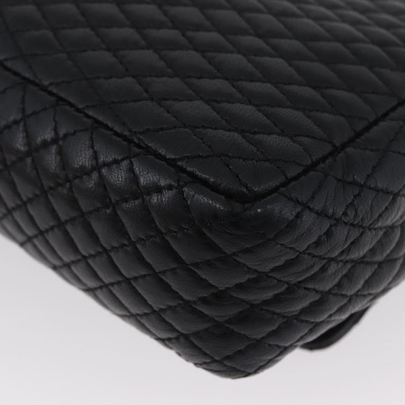 BALLY Quilted Chain Shoulder Bag Leather Black Gold Auth 160785