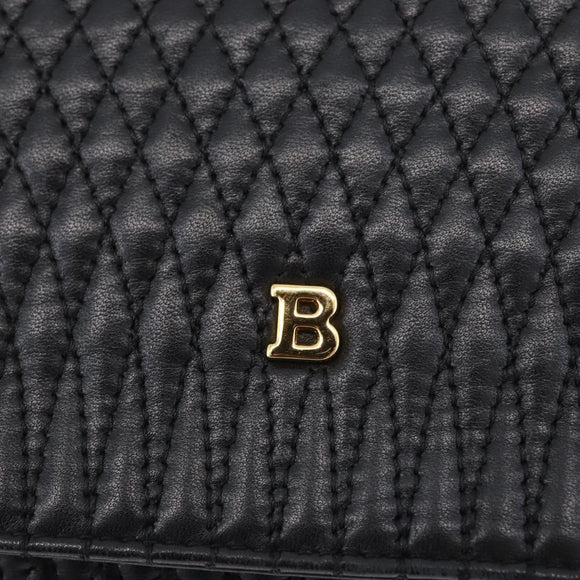 BALLY Quilted Chain Shoulder Bag Leather Black Gold Auth 160785