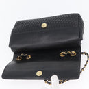 BALLY Quilted Chain Shoulder Bag Leather Black Gold Auth 160785-18