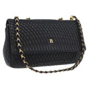 BALLY Quilted Chain Shoulder Bag Leather Black Gold Auth 160785-1