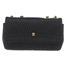 BALLY Quilted Chain Shoulder Bag Leather Black Gold Auth 160785-13