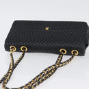 BALLY Quilted Chain Shoulder Bag Leather Black Gold Auth 160785-6