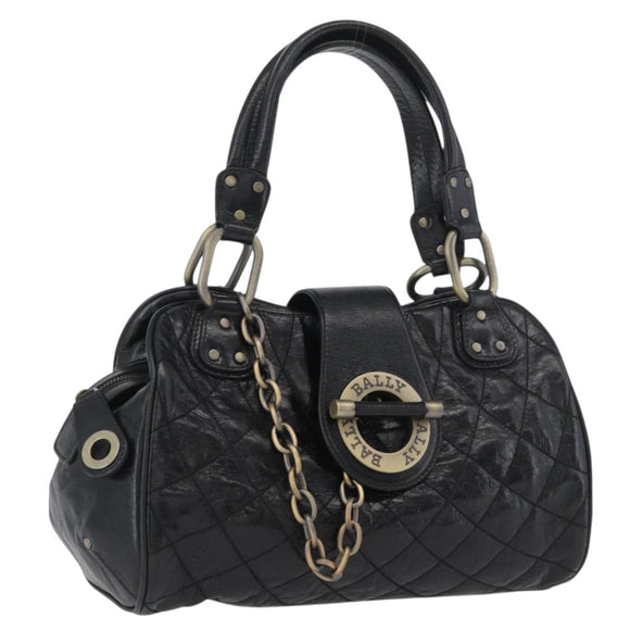 BALLY Tote Bag Leather Black Auth 160786