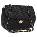 BALLY Chain Shoulder Bag Leather Black Gold Auth 160803-1
