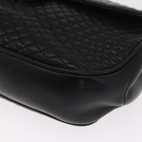 BALLY Chain Shoulder Bag Leather Black Gold Auth 160803