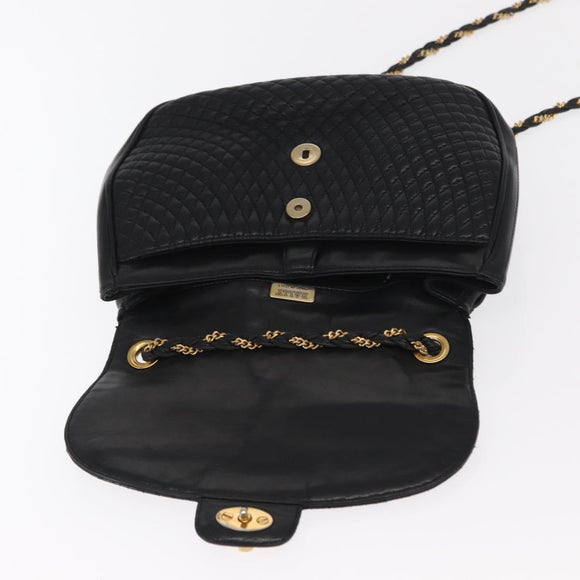 BALLY Chain Shoulder Bag Leather Black Gold Auth 160803