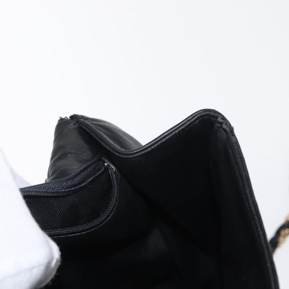 BALLY Chain Shoulder Bag Leather Black Gold Auth 160803