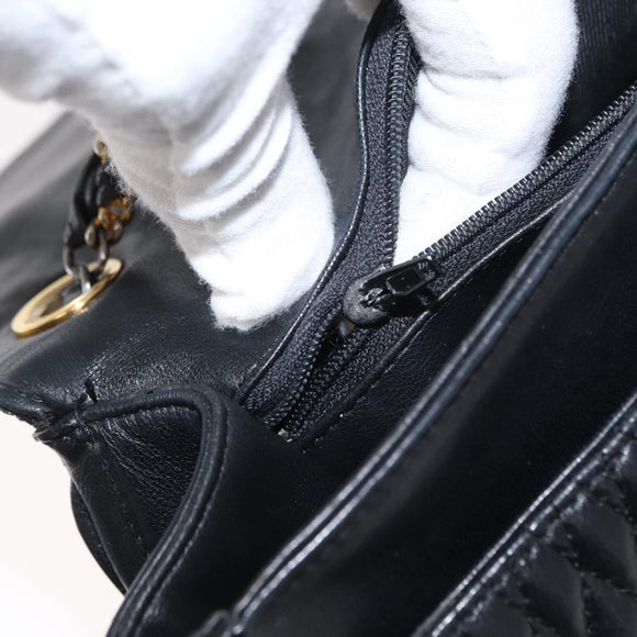 BALLY Chain Shoulder Bag Leather Black Gold Auth 160803