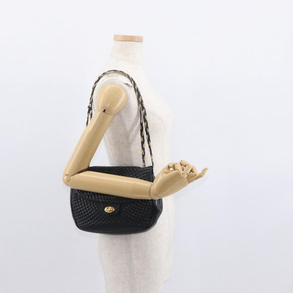 BALLY Chain Shoulder Bag Leather Black Gold Auth 160803