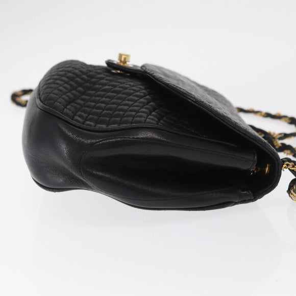 BALLY Chain Shoulder Bag Leather Black Gold Auth 160803