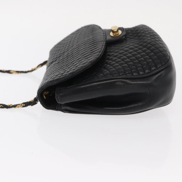BALLY Chain Shoulder Bag Leather Black Gold Auth 160803