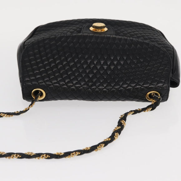 BALLY Chain Shoulder Bag Leather Black Gold Auth 160803