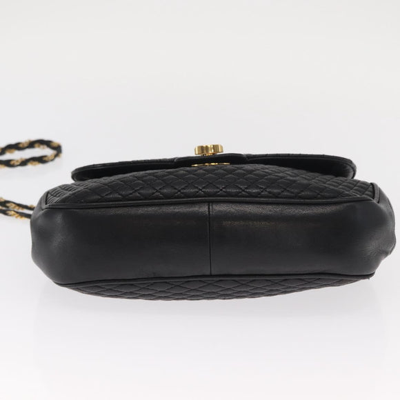 BALLY Chain Shoulder Bag Leather Black Gold Auth 160803