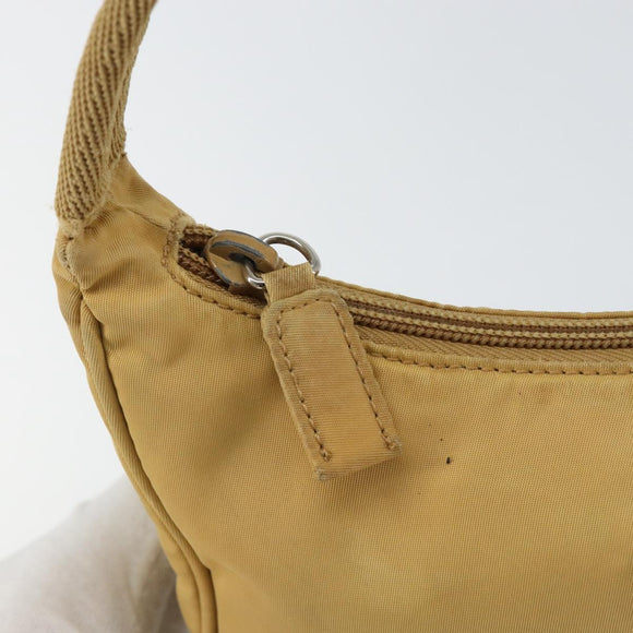 PRADA Hand Bag Nylon Beige Silver Auth 160804