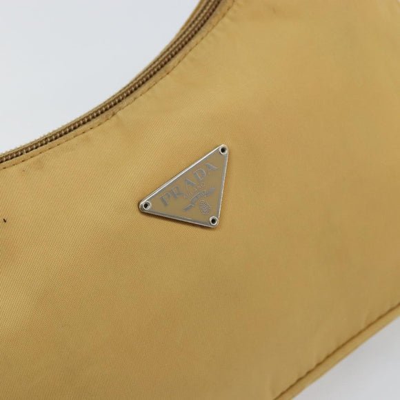 PRADA Hand Bag Nylon Beige Silver Auth 160804