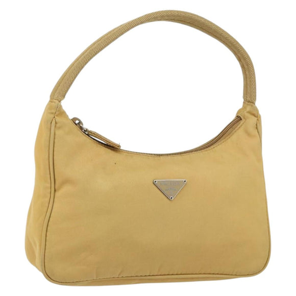 PRADA Hand Bag Nylon Beige Silver Auth 160804