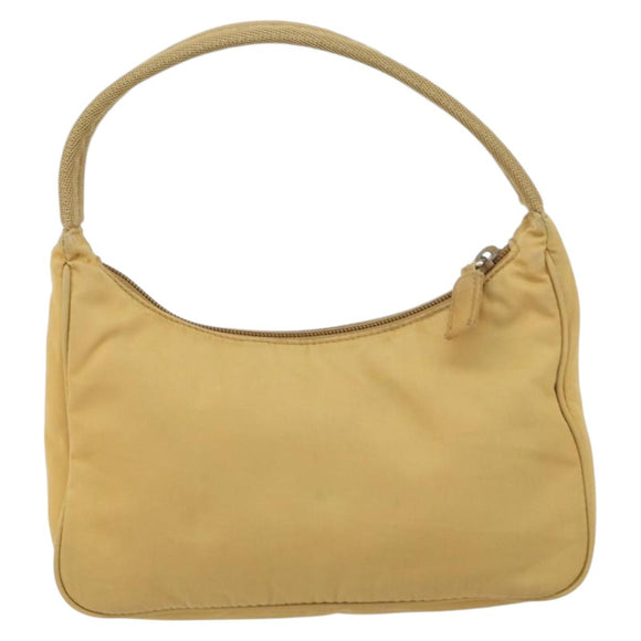 PRADA Hand Bag Nylon Beige Silver Auth 160804