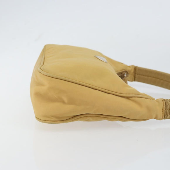 PRADA Hand Bag Nylon Beige Silver Auth 160804