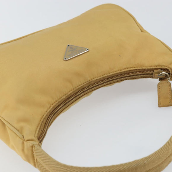 PRADA Hand Bag Nylon Beige Silver Auth 160804