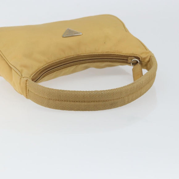 PRADA Hand Bag Nylon Beige Silver Auth 160804