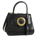 CELINE Circle Hand Bag Leather 2way Black Gold Auth 160805V-1