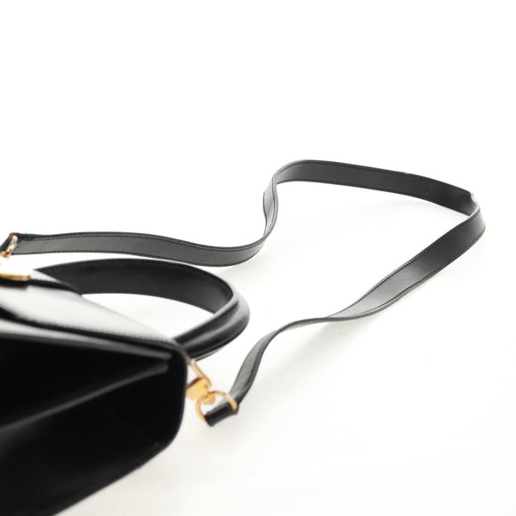 CELINE Circle Hand Bag Leather 2way Black Gold Auth 160805V