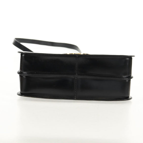 CELINE Circle Hand Bag Leather 2way Black Gold Auth 160805V
