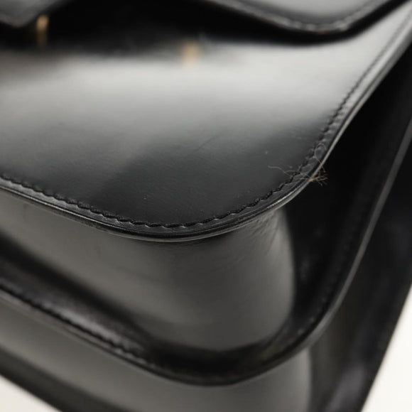 CELINE Circle Hand Bag Leather 2way Black Gold Auth 160805V