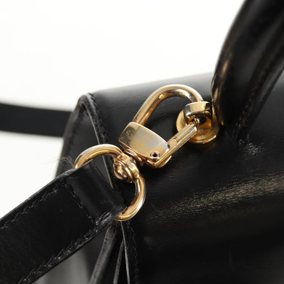 CELINE Circle Hand Bag Leather 2way Black Gold Auth 160805V