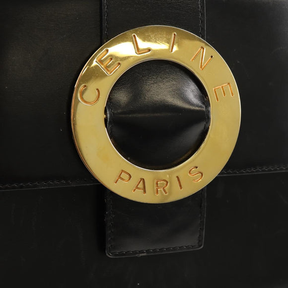CELINE Circle Hand Bag Leather 2way Black Gold Auth 160805V
