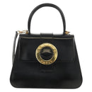 CELINE Circle Hand Bag Leather 2way Black Gold Auth 160805V-2