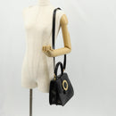 CELINE Circle Hand Bag Leather 2way Black Gold Auth 160805V-28