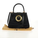 CELINE Circle Hand Bag Leather 2way Black Gold Auth 160805V-29