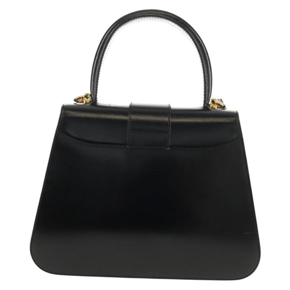 CELINE Circle Hand Bag Leather 2way Black Gold Auth 160805V