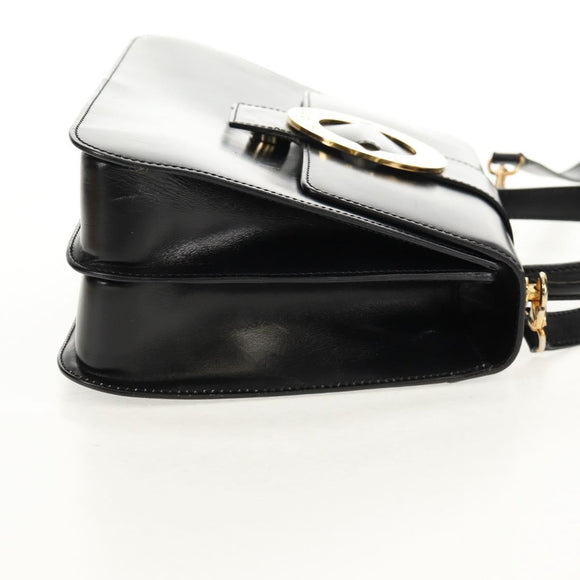 CELINE Circle Hand Bag Leather 2way Black Gold Auth 160805V