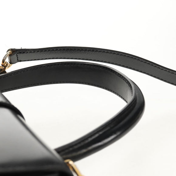 CELINE Circle Hand Bag Leather 2way Black Gold Auth 160805V